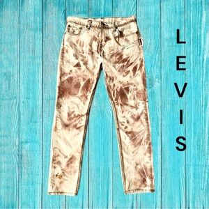 Levi’s 511 Cream & Rust Color Custom Jeans With Distress & Hand dyed Technique